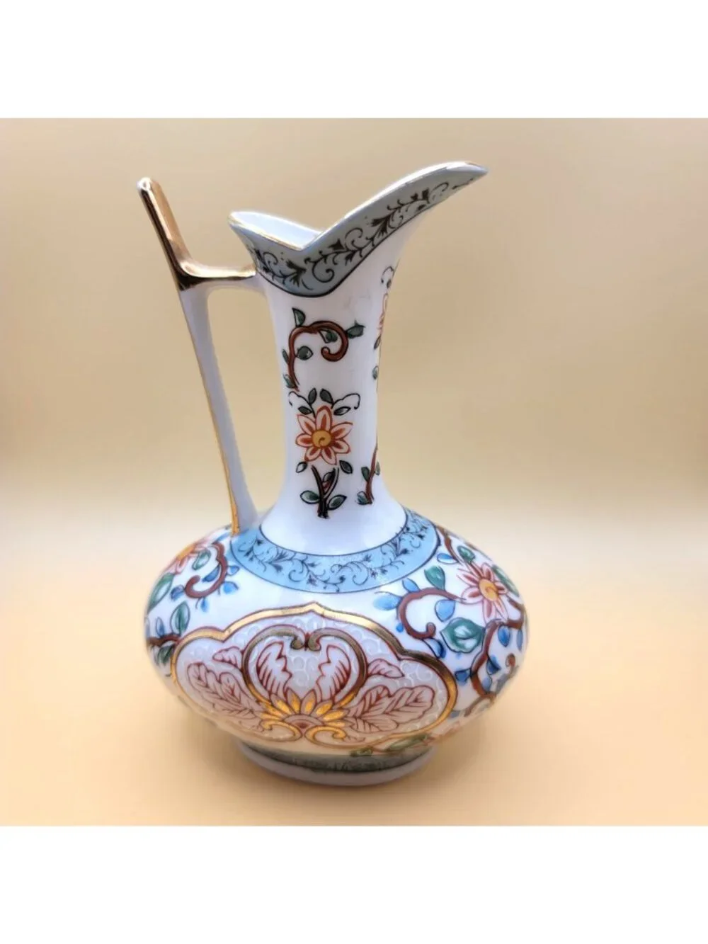 Vintage Hand-Painted Wine Pitcher Porcelain Lenwile Ardalt Ewer Floral sm2007